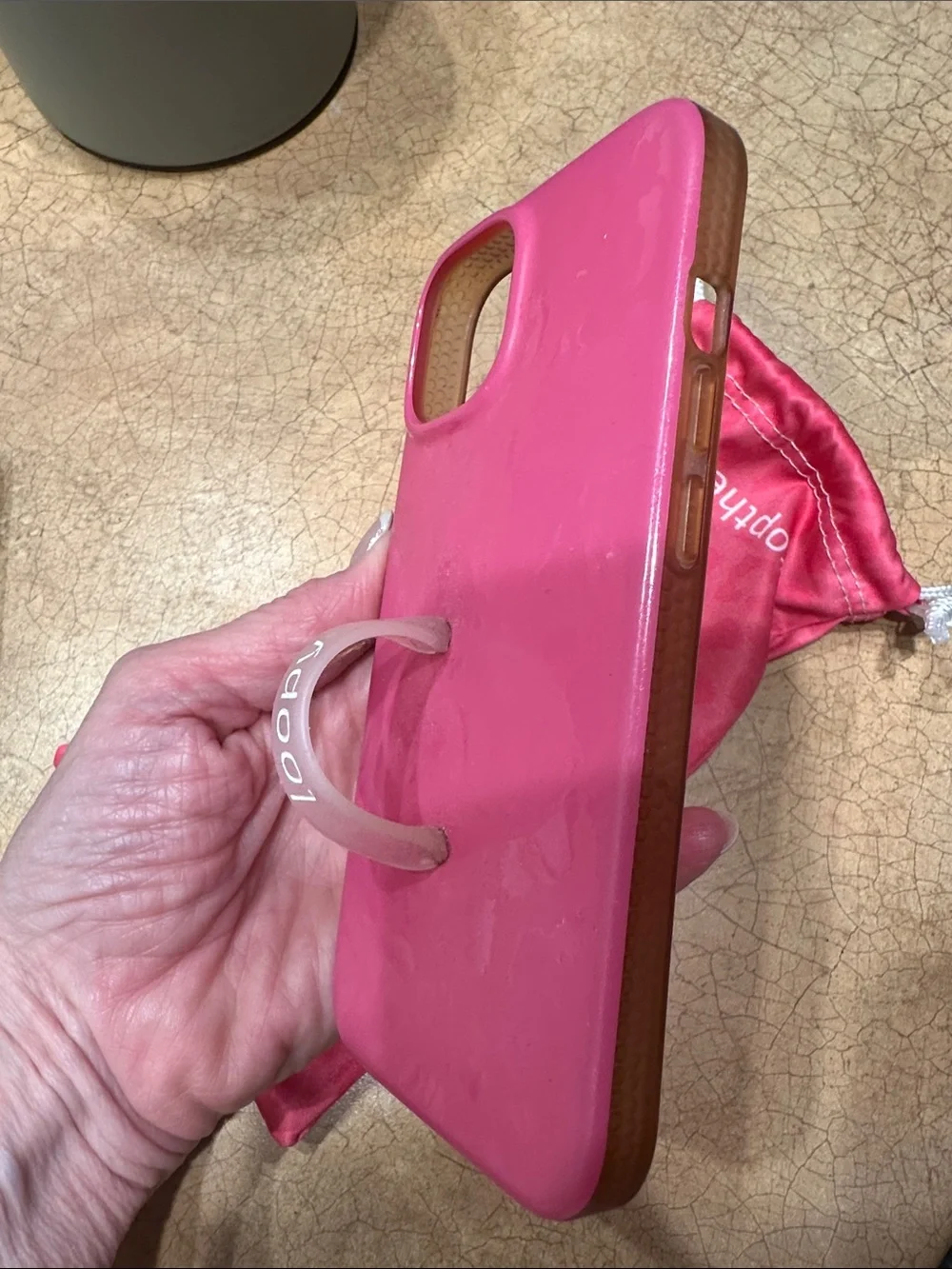 I Phone 14 Loopy Case Pink Phone Case with Matching Pink Drawstring Pouch